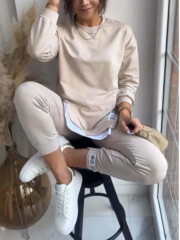 Women's Sports Suit Fashion Slit Design Sweatshirt Top And Slim-fit Trousers Sweatpants Casual Two Piece Set Outfit null