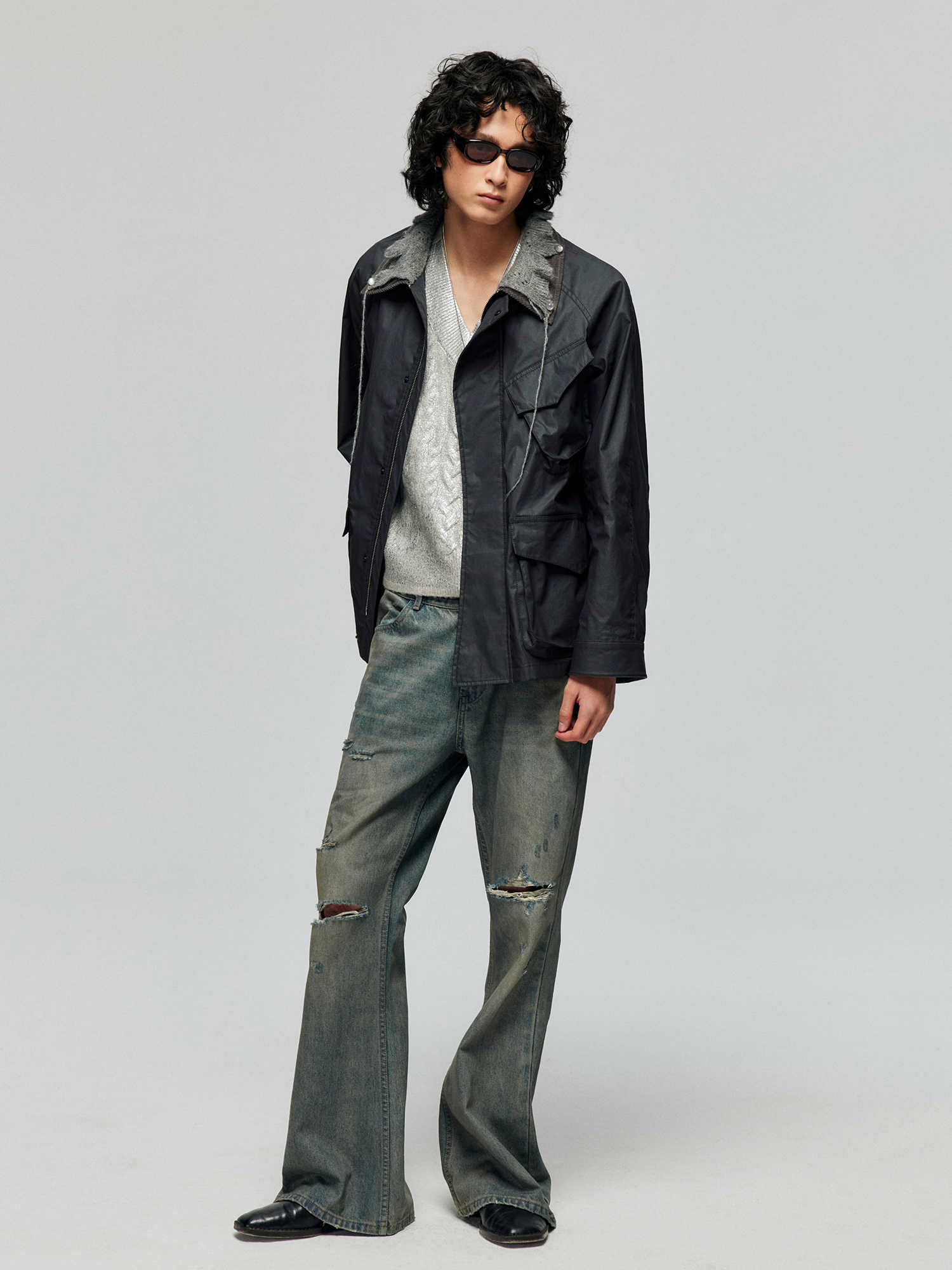 Cotton Retro Make Old Ripped Loose Micro-flared Trousers Jeans