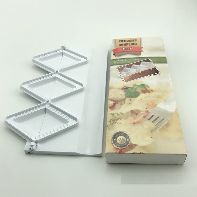 Alt Tag: Kitchen Gadgets Triangular Dumpling Mould plastic dumpling press tool with packaging for making triangle dumplings at home