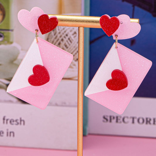 Fashion Valentine's Day Acrylic Love Envelope Earrings null