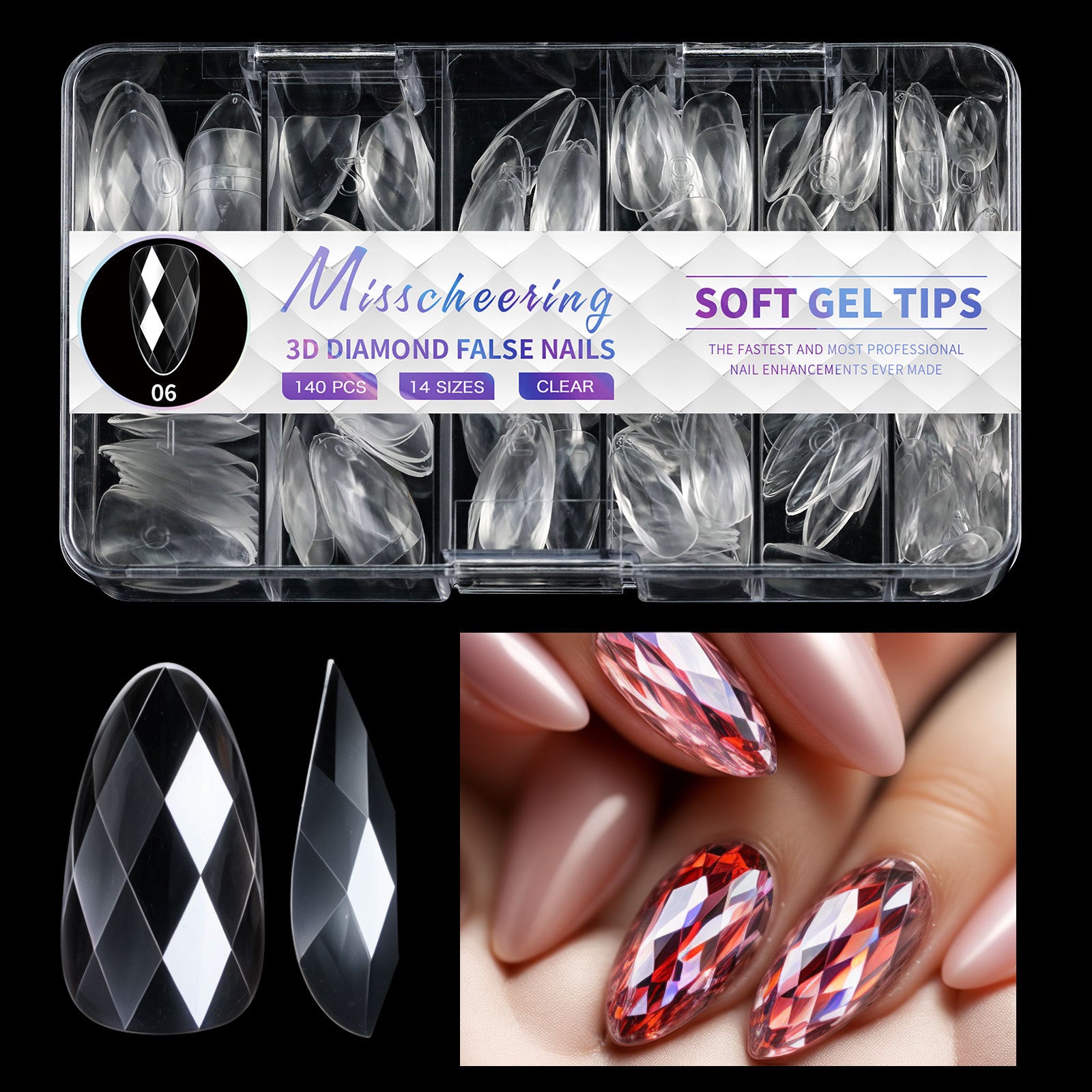 3D Diamond Wear Long Shaping Nail Tip