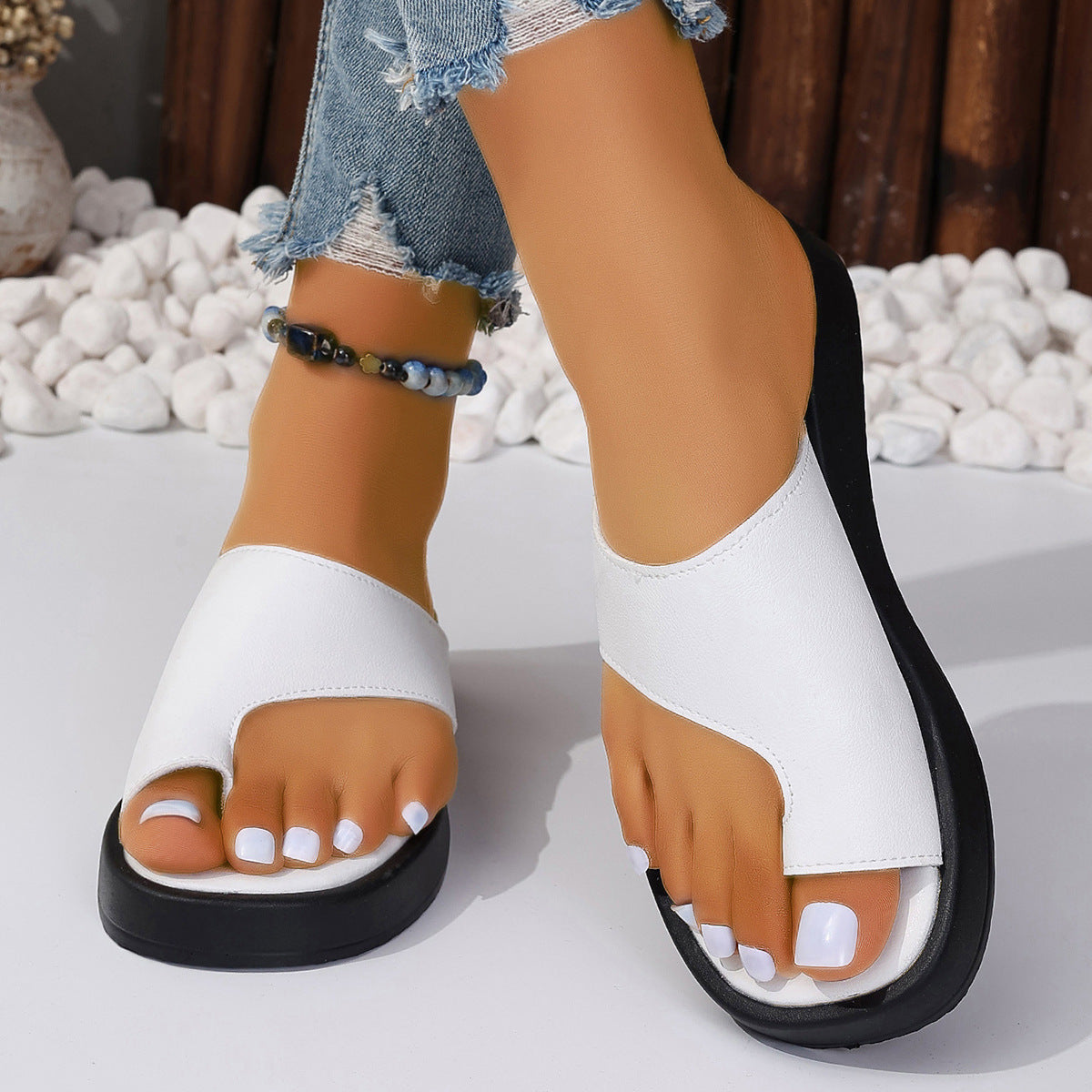 Thick-soled Clip Toe Flat Slippers Outdoor Summer Casual Solid Color Slides Shoes For Women null