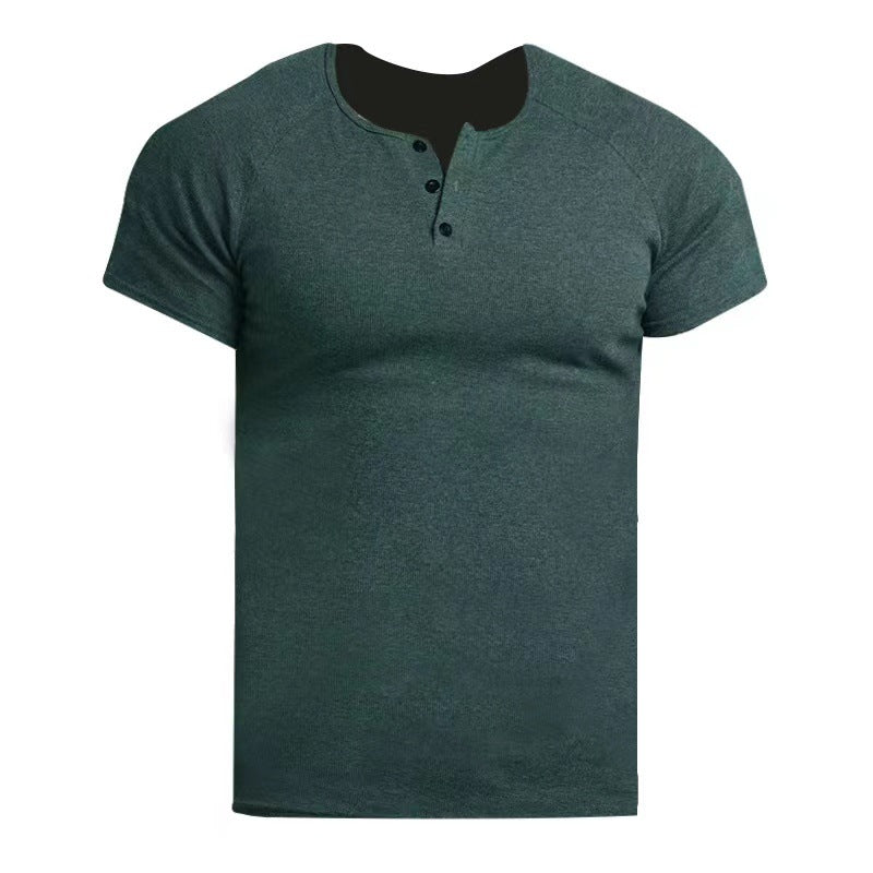 Solid Color Men's Retro Summer Short Sleeve Fitness