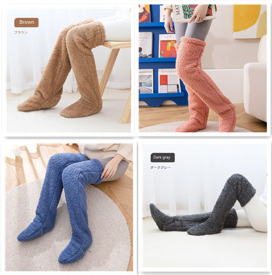 Over Knee High Fuzzy Long Socks Winter Warm Cold Leg Knee Joint Cold-proof Stockings Home Floor Sleeping Socks null