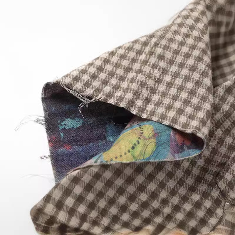 Men's Patchwork Plaid Double-sided Graffiti Short-sleeved Shirt