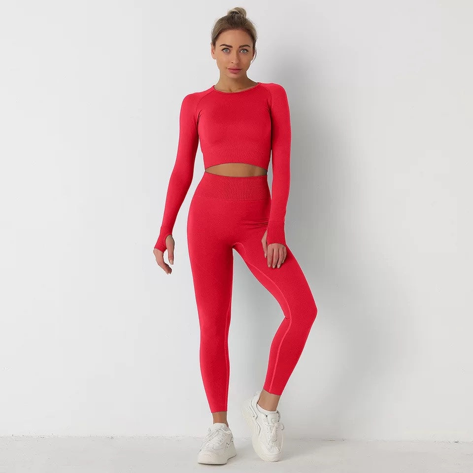 Women's Knitted Seamless Yoga Suit Sports And Fitness Two-Piece Suit null