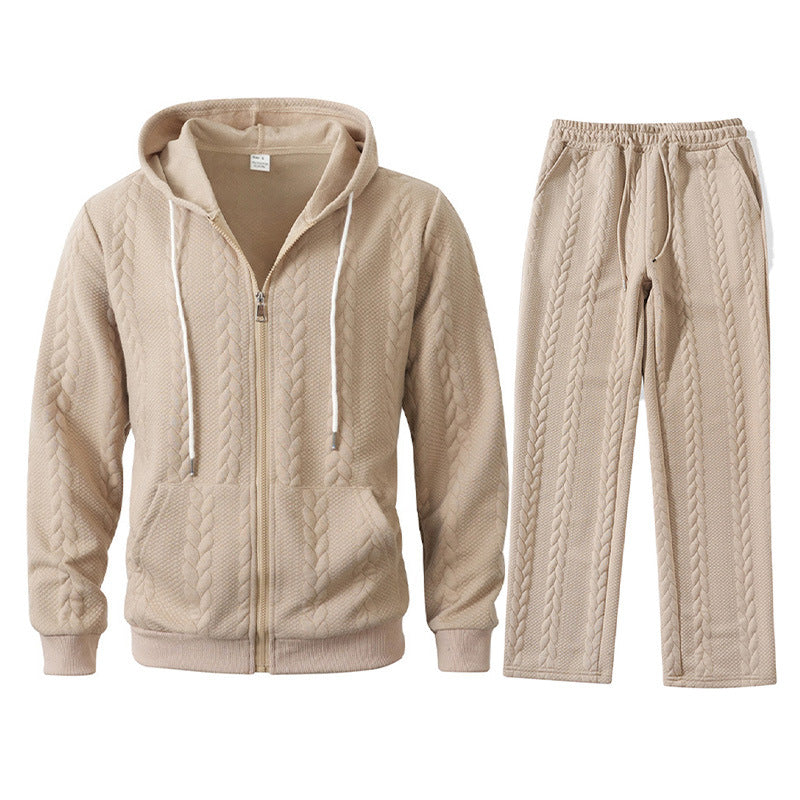 Men's Jacquard Casual Top Hoodie Cardigan Set