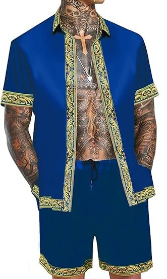 Men's Casual Loose Short Sleeves Shirt Shorts Hawaii Suit