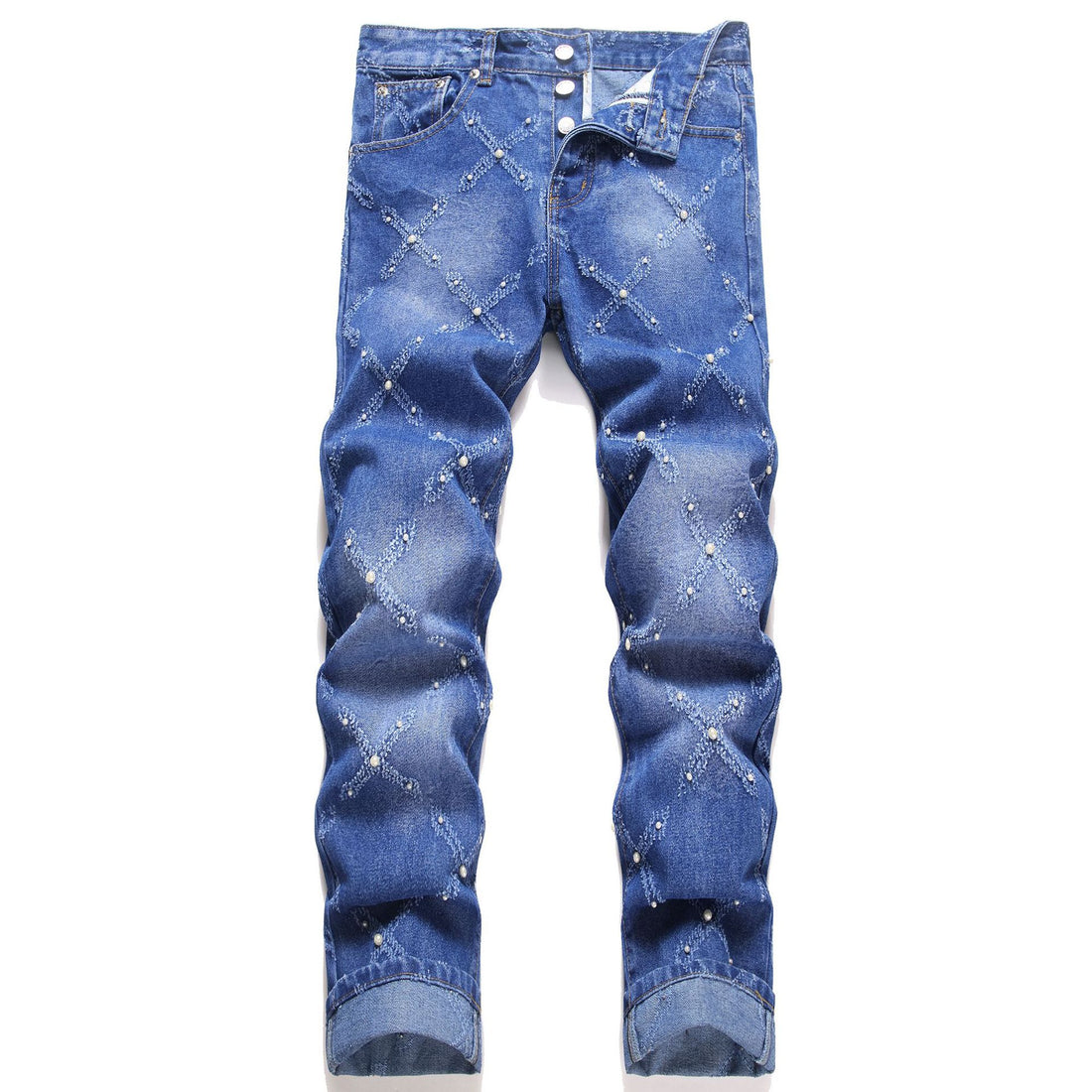 Pearl Embroidery Street Trendy Fashion Denim Skinny Pants