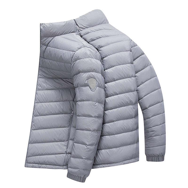 Men's Stand-Up Collar Lightweight Solid-Color Versatile White Duck Down Jacket