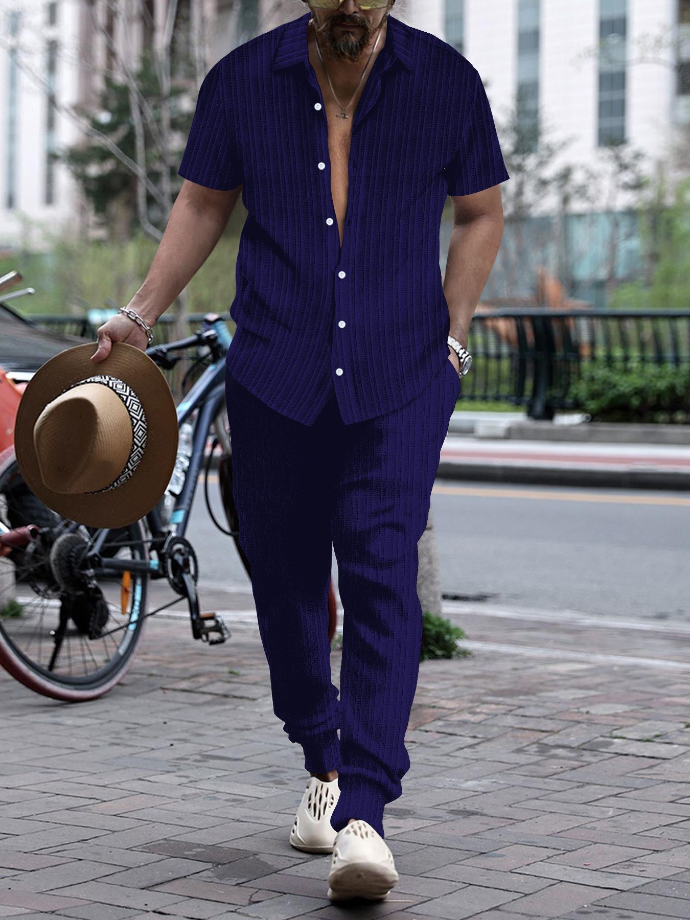 Men's Shirt Casual Loose Short Sleeves Trousers Beach Suit