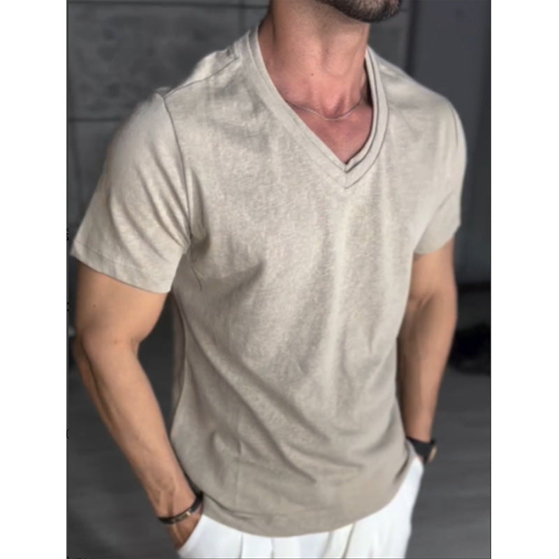 Men's Classic Double V-neck Ice Short-sleeved T-shirt