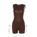 Slim-fit Solid Color Sleeveless Backless Sports And Leisure Jumpsuit