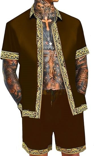 Men's Casual Loose Short Sleeves Shirt Shorts Hawaii Suit