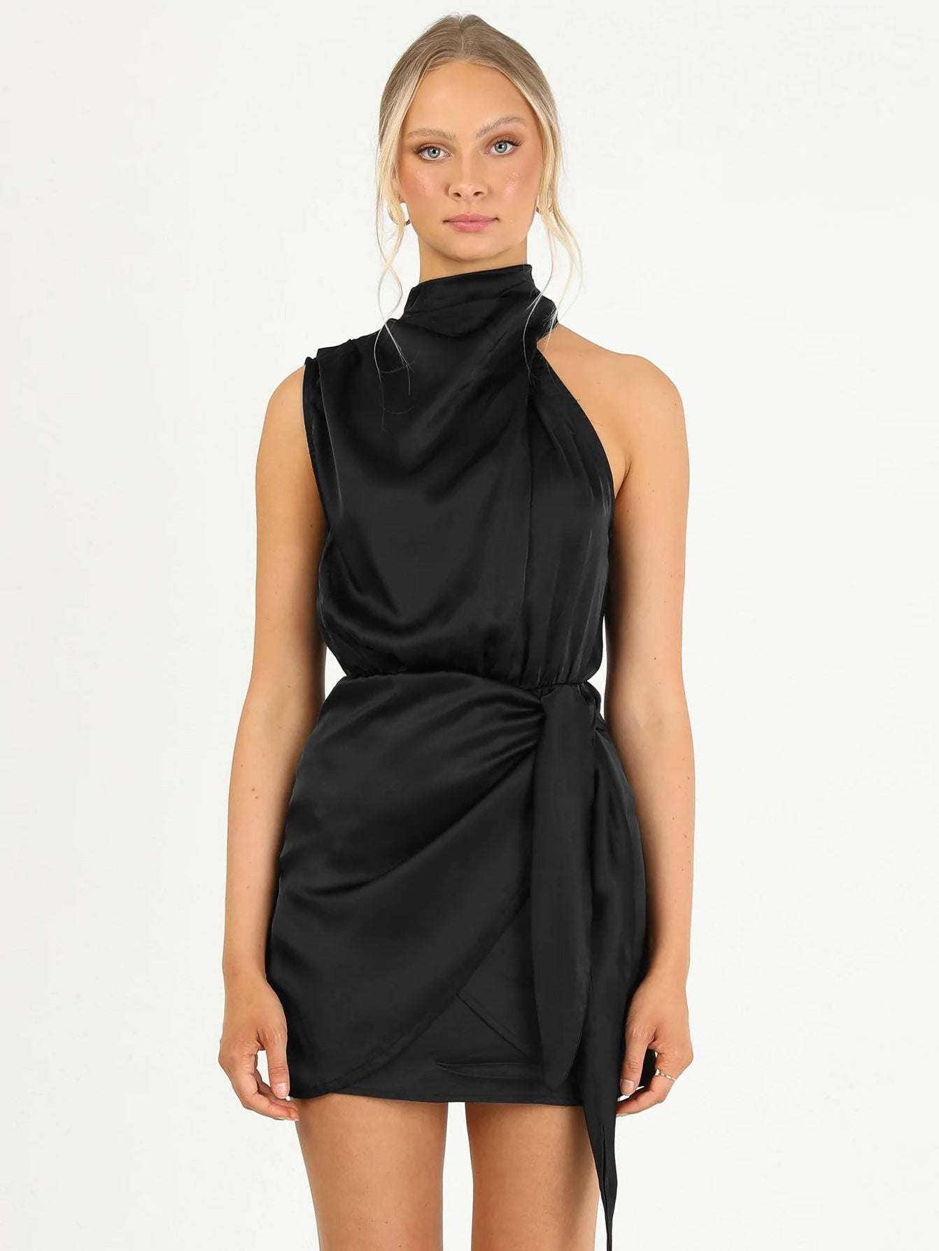 Satin Tied Slim Fit Socialite Dress Fashion.