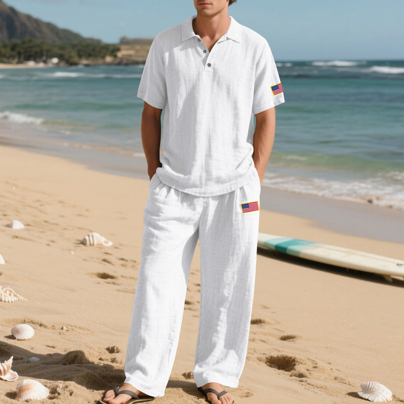 Linen Suit Short-sleeved Trousers Loose Lapels