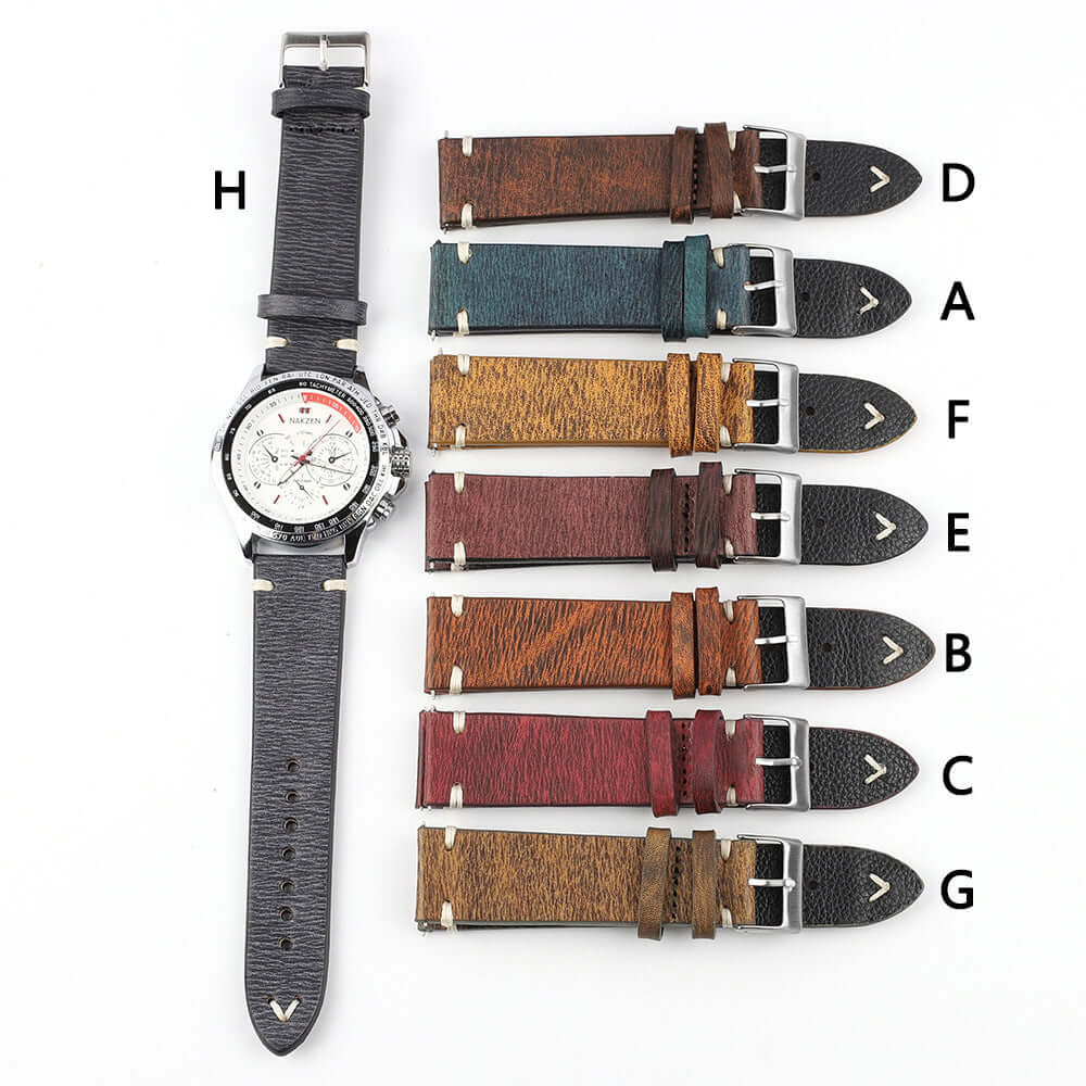 Versatile Retro Cowneck Patterned Leather Watch Strap