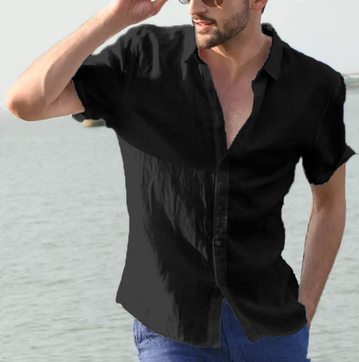 Summer Short-sleeved Shirt Casual Button Tops Men Clothing null