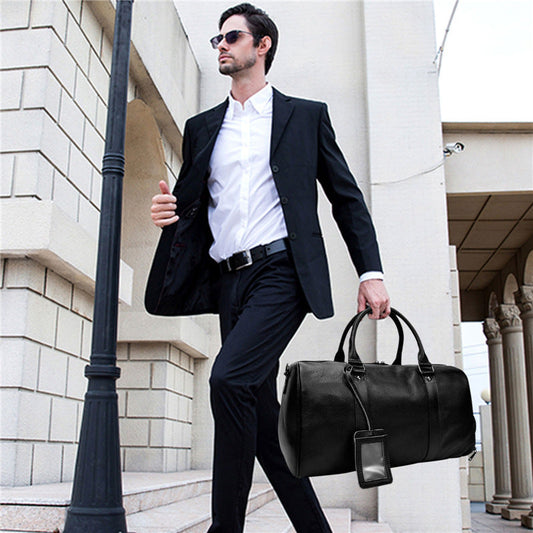 Men's Real-leather Traveling Black Gym Bag null