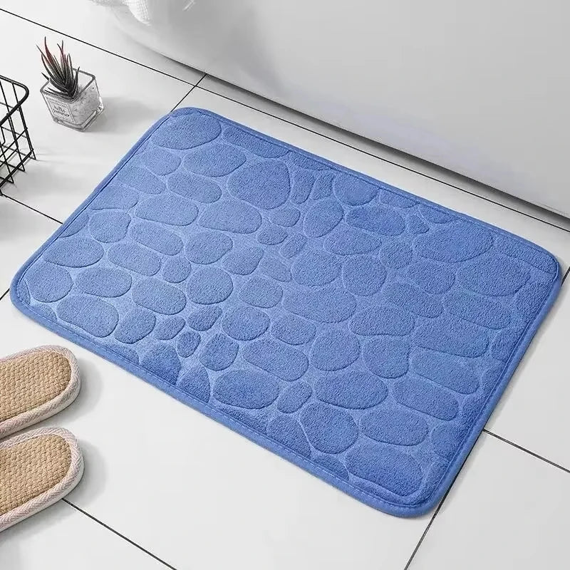 1pc Memory Foam Embossed Velvet Carpet Bathroom Living Room Non - Slip Mat Cobblestone Floor Mat Home Furnishings blue 1pc Memory Foam Embossed Velvet Carpet Bathroom Living Room Non - Slip Mat Cobblestone Floor Mat Home Furnishings - shop_name
