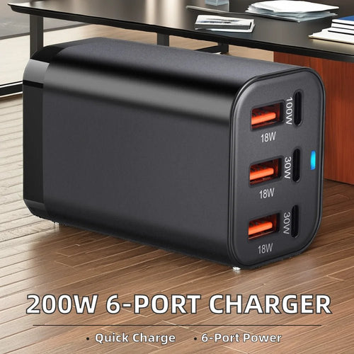 200W Desktop GaN Charger Adapter USB Type C PD 100W Super Fast Charging 6 - Port Multiple Station for iPhone Made Durable PC US 200W Desktop GaN Charger Adapter USB Type C PD 100W Super Fast Charging 6 - Port Multiple Station for iPhone Made Durable PC - shop_name