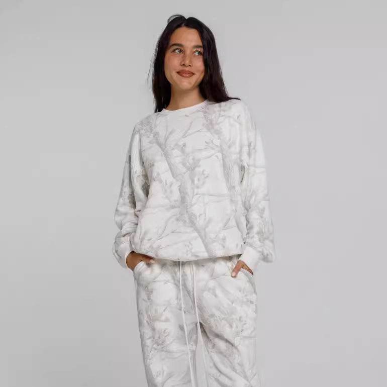 2024 Autumn Winter Two Piece Sets Women Camouflage Hoodie Maple Leaf Print Sweatshirt Suit Sports Hoodie Sportswear - Update Avenue 