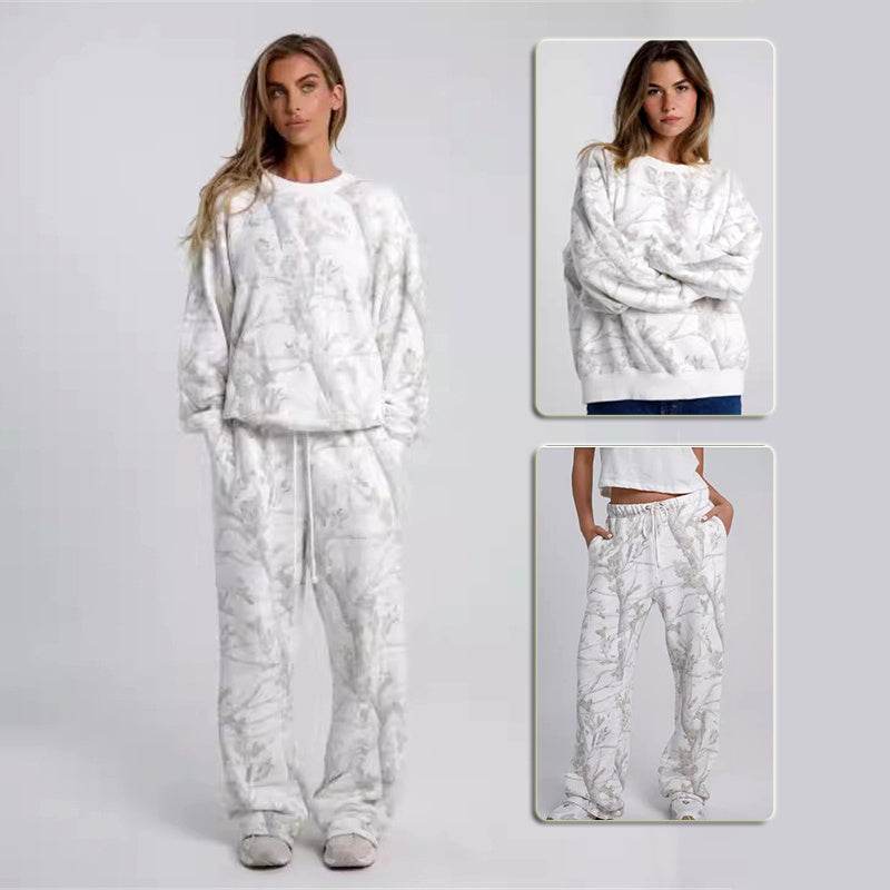 2024 Autumn Winter Two Piece Sets Women Camouflage Hoodie Maple Leaf Print Sweatshirt Suit Sports Hoodie Sportswear - Update Avenue 