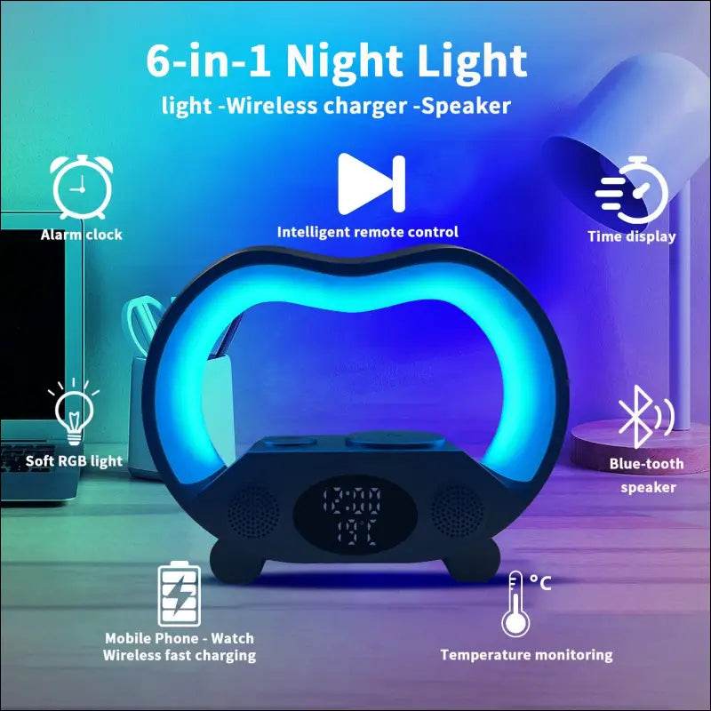 2024 New 6 In 1 Smart Remote Control Bluetooth-compatible Ambience Intelligent LED Table Lamp Multi-function Wireless Charger Night Light Bluetooth-compatible Speaker - Update Avenue 