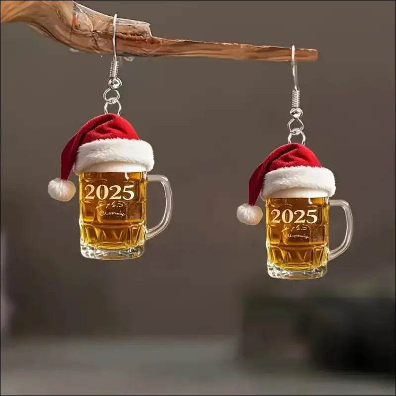 2025 Christmas Beer Steins Acrylic Earrings - Update Avenue 