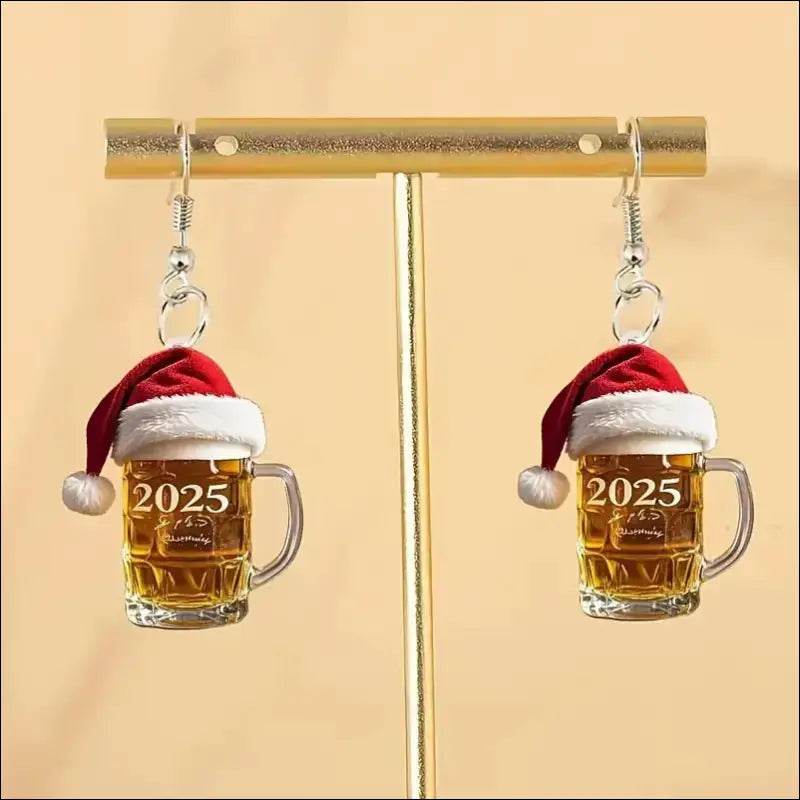 2025 Christmas Beer Steins Acrylic Earrings - Update Avenue 