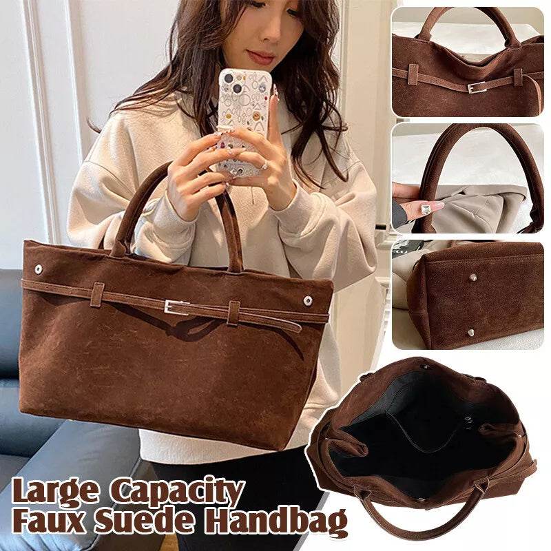 2025 Hot Sale Decorative Design Solid Faux Suede Handbag Large Capacity Casual Tote Bags For Women Tote Design Portable Shoulder Bag - Update Avenue 