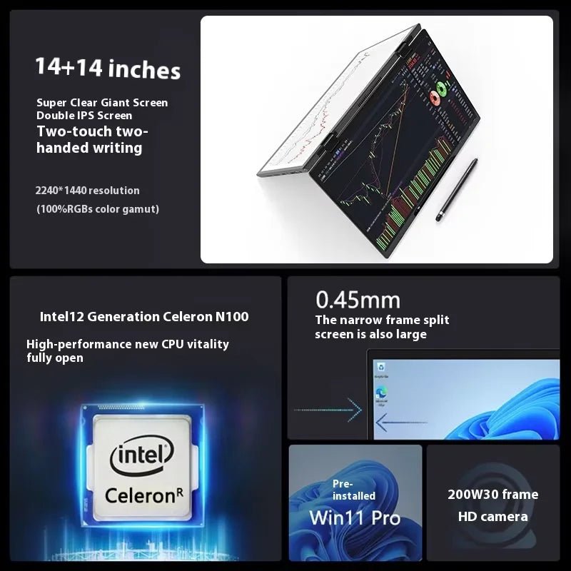 2025 Hot Selling Brand New TouchYoga Professional Portable Gaming Laptop 2 - in - 1 14+14 Dual Touch Screens Intel Metal English Hl140d dark iron gray (national standard) 2025 Hot Selling Brand New TouchYoga Professional Portable Gaming Laptop 2 - in - 1 14+14 Dual Touch Screens Intel Metal English - shop_name