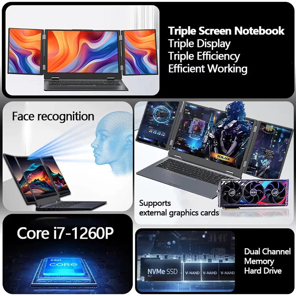 2025 New Arrival Brand New Intel Core I7 1260P Win 11 Business Laptop PC with Three Screens Fingerprint Unlock Laptops Gray 2025 New Arrival Brand New Intel Core I7 1260P Win 11 Business Laptop PC with Three Screens Fingerprint Unlock Laptops - shop_name