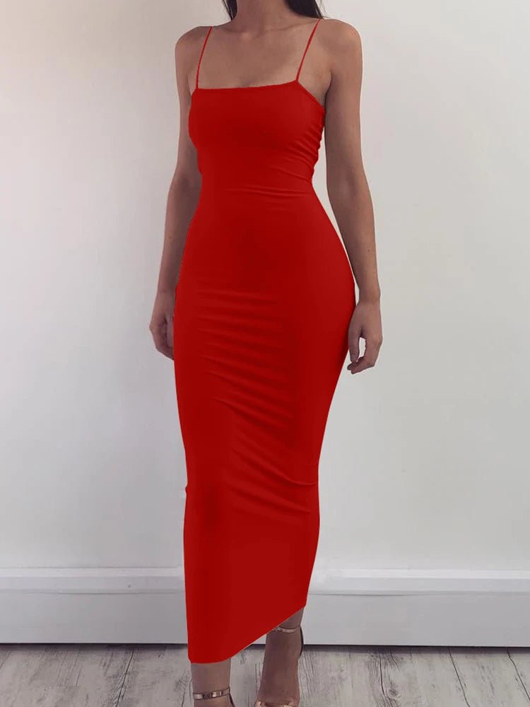 2025 New Spring Summer Women's High Elastic Sleeveless Backless Dress Long Sling Dresses Club Sexy Suspender Dress red 2025 New Spring Summer Women's High Elastic Sleeveless Backless Dress Long Sling Dresses Club Sexy Suspender Dress - shop_name
