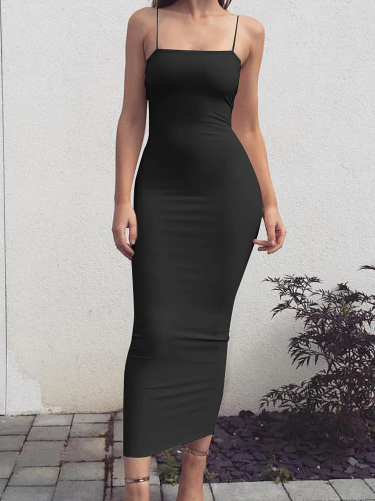2025 New Spring Summer Women's High Elastic Sleeveless Backless Dress Long Sling Dresses Club Sexy Suspender Dress black 2025 New Spring Summer Women's High Elastic Sleeveless Backless Dress Long Sling Dresses Club Sexy Suspender Dress - shop_name