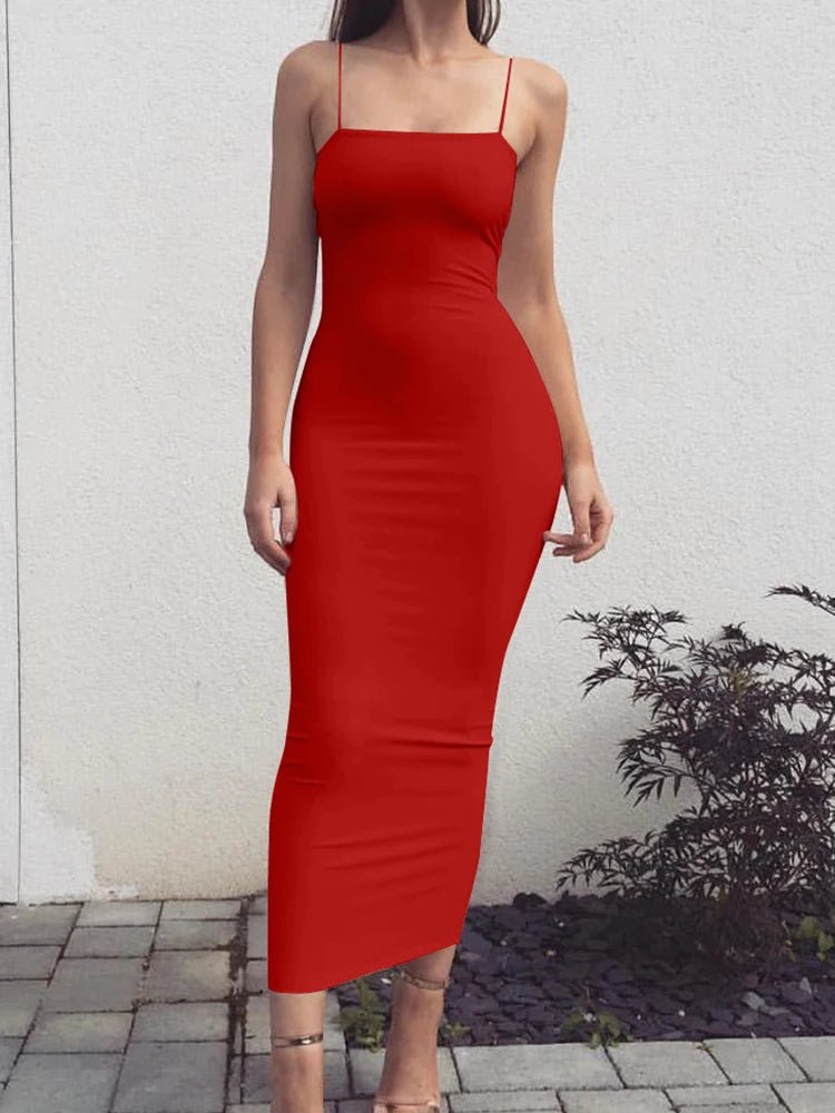 2025 New Spring Summer Women's High Elastic Sleeveless Backless Dress Long Sling Dresses Club Sexy Suspender Dress red 2025 New Spring Summer Women's High Elastic Sleeveless Backless Dress Long Sling Dresses Club Sexy Suspender Dress - shop_name