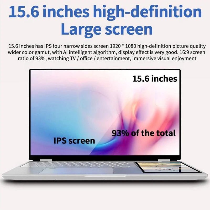 2026 New High Configuration Business Laptop 15.6 + 7 Inch Touch Dual Screen 32GB 2TBSSD Intel Celeron New Dual Screen Laptop Silver 2026 New High Configuration Business Laptop 15.6 + 7 Inch Touch Dual Screen 32GB 2TBSSD Intel Celeron New Dual Screen Laptop - shop_name