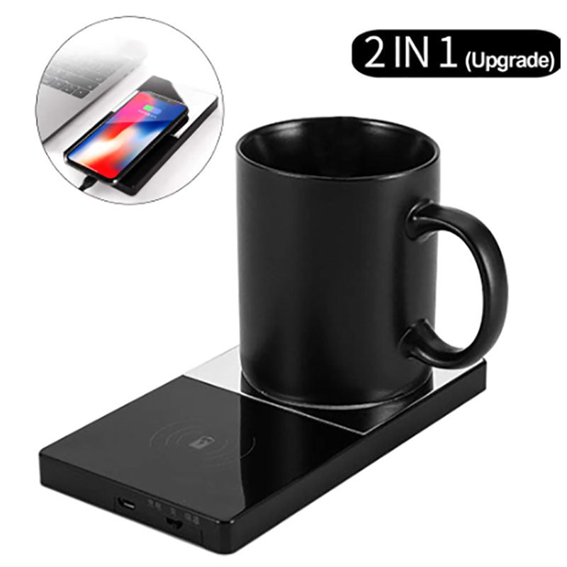 2 In 1 Heating Mug Cup Warmer Electric Wireless Charger For Home Office Coffee Milk null