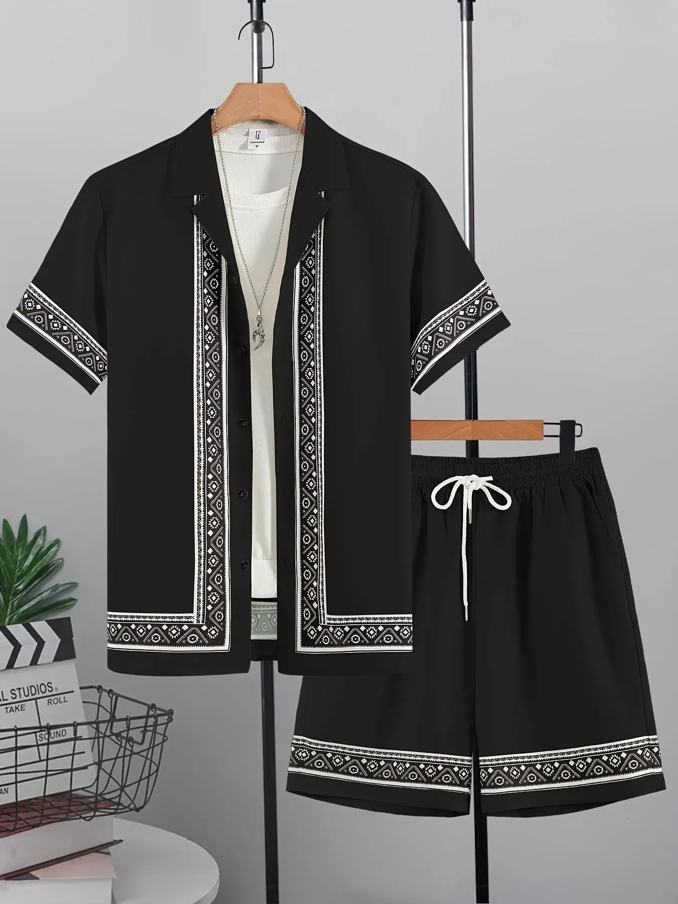 Men's Casual Loose Short Sleeves Shirt Shorts Hawaii Suit