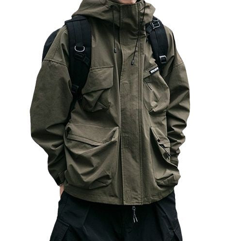 Hooded Jacket Men's Loose Three-dimensional Pocket Functional Windproof Jacket Casual Clothing null