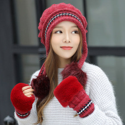 Cozy Knit Fleece-Feel Beanie With Ear Flaps & Pompom Warm Winter Hat For Women Perfect For Skiing & Outdoor Activities null