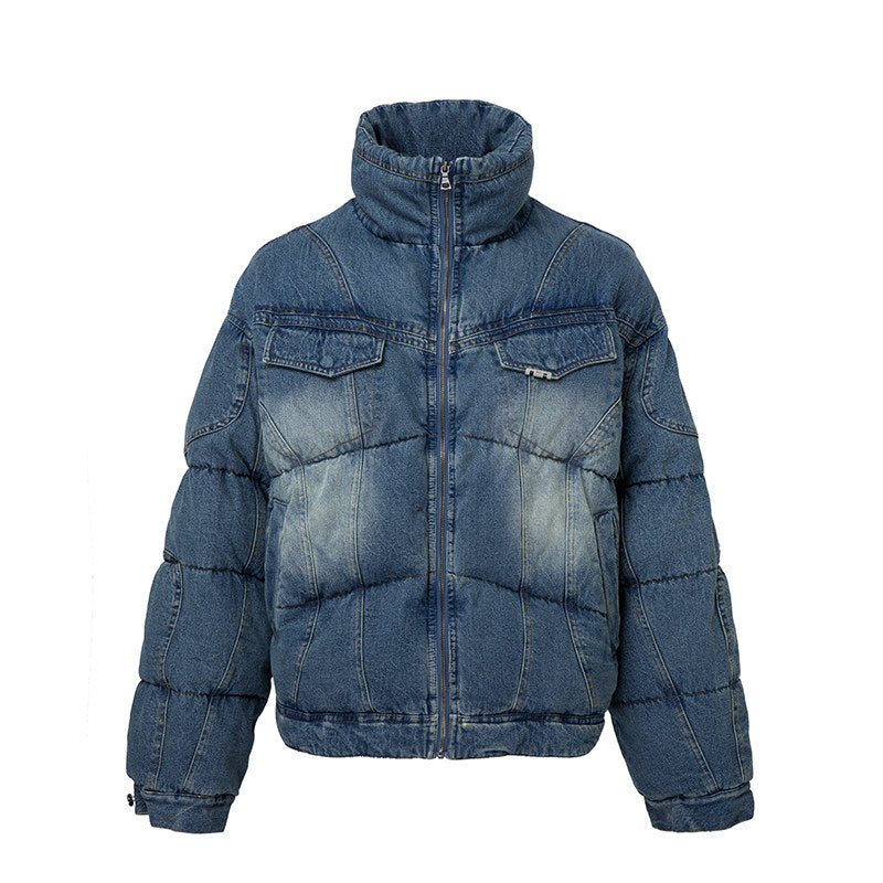 Loose-fit Cotton-padded Jacket With A Washed Vintage Look Roomy Padded Denim Coat For Extra Warmth