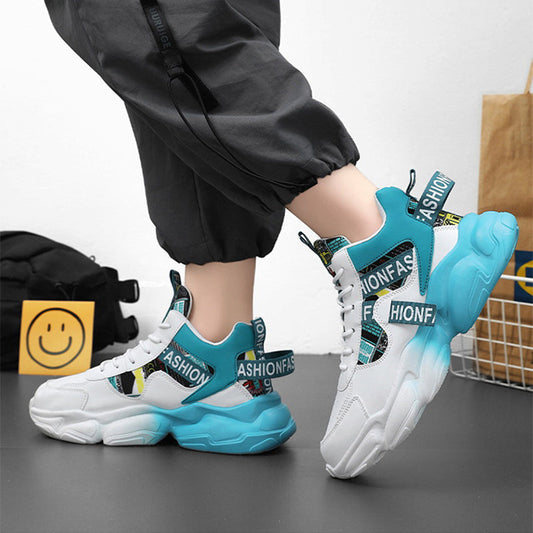 Men's High-top Sports Shoes New Fashion Colorblock Lace-up Casual Sneakers Breathable Versatile Running Basketball Trainers Shoes null