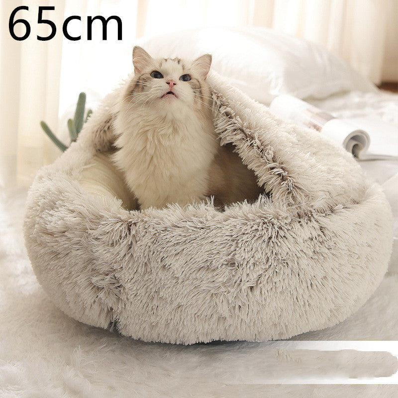 2 In 1 Dog And Cat Bed Pet Winter Bed Round Plush Warm Bed House Soft Long Plush Pets Bed Pet Products null