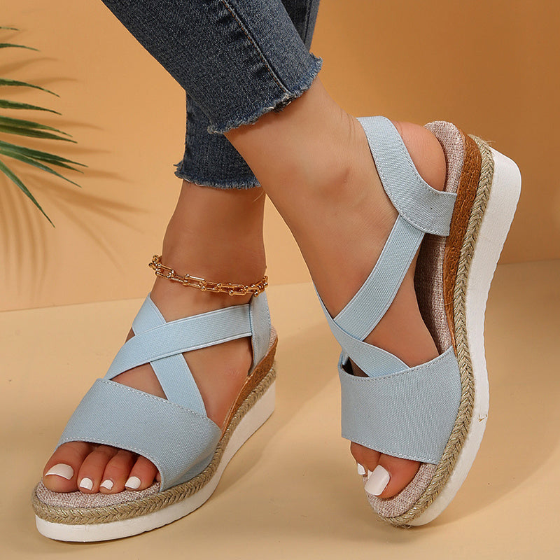 Wedge Sandals For Women Cross-strap Platform Gladiator Hemp Heel Shoes Summer null