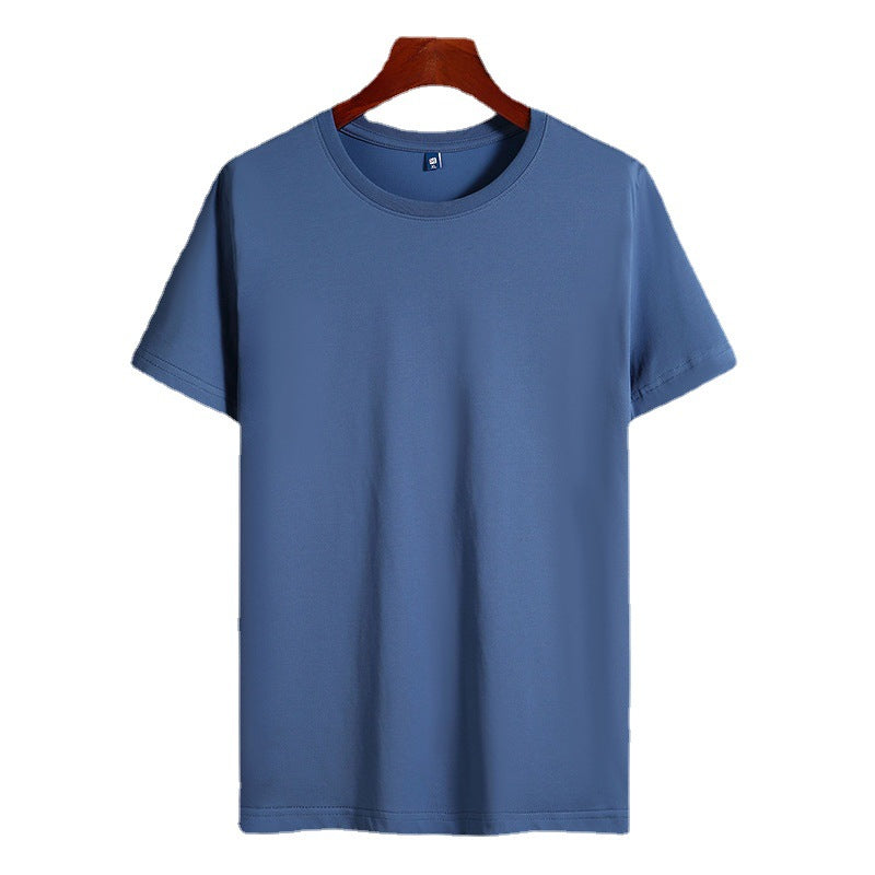 Cotton Short Sleeve T-shirt Men's Pure Color All-matching Round Neck Lycra Elastic Plus Size