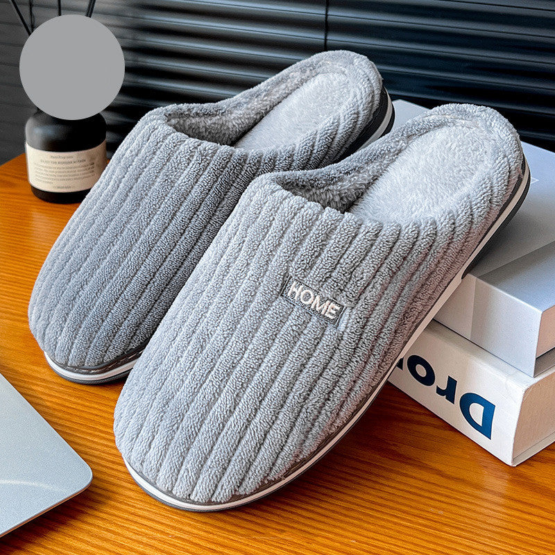 Solid Color Simple Cotton Slippers Winter Non-slip Home Warm Plush Slippers Household Indoor Couple Women's House Shoes null