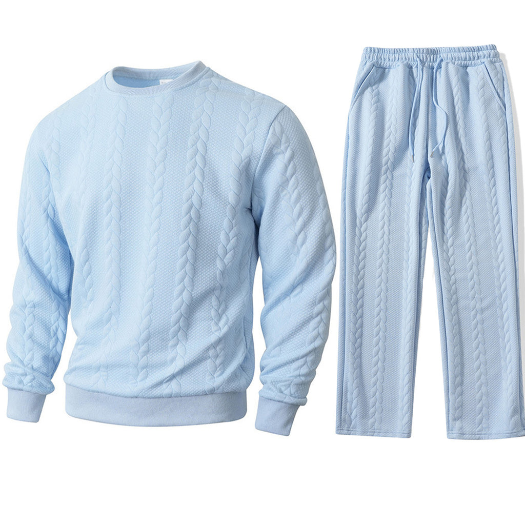 Solid-color Sporty And Casual Jacquard Men's Hoodie And Pants Set