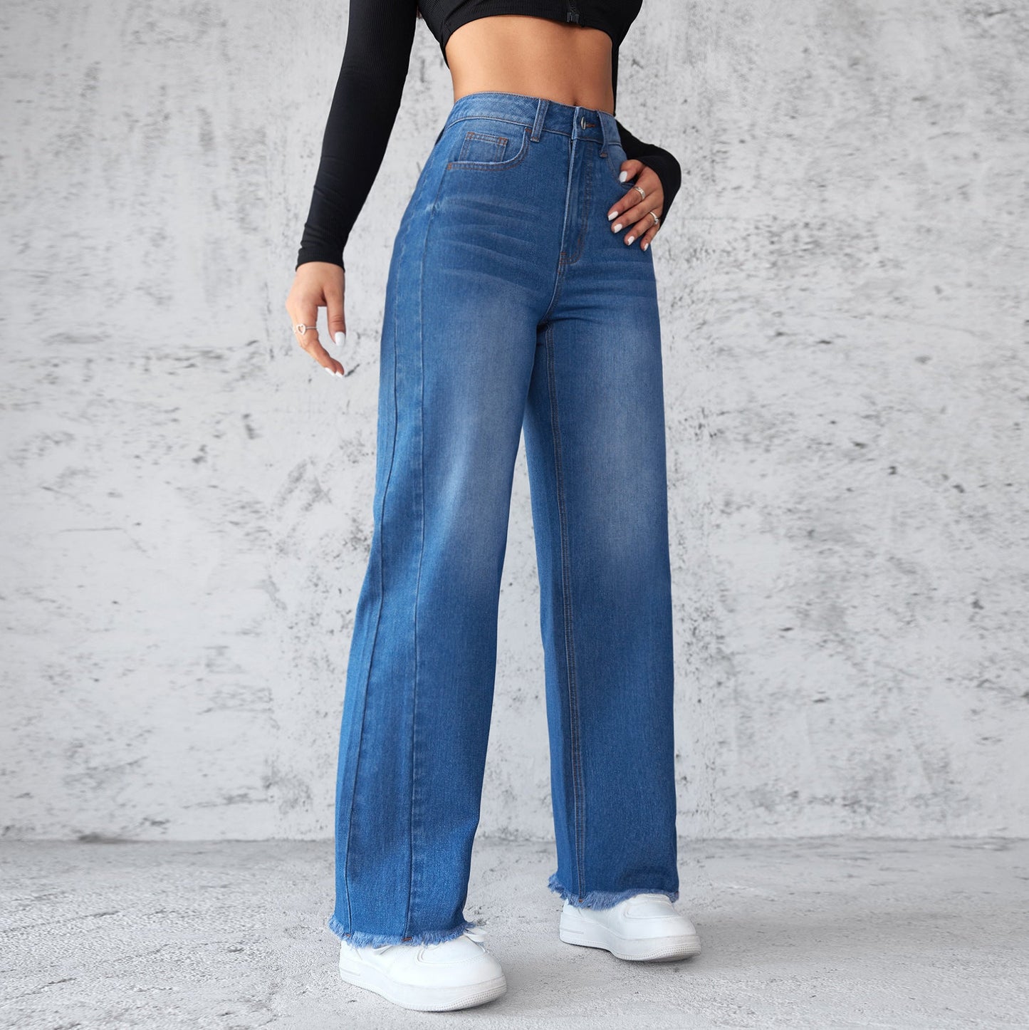 Fashion Straight Wide-leg Jeans Casual High-waist Non-elastic Womens Clothing null