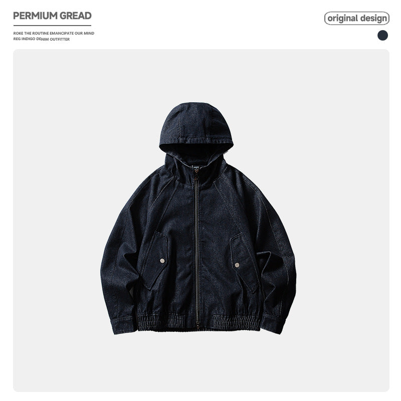 Autumn Leisure Zipper Hooded Denim Jacket Men's And Women's Retro Casual Loose All-matching Washed Jacket